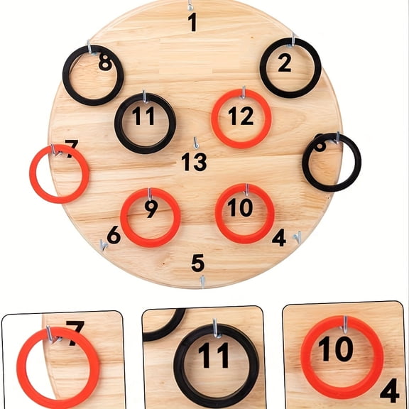 Ring Toss Game for Adults, Wooden Hook and Ring Toss Wall Game with 9" Board, 13 Hooks & 12 Rings, Indoor Outdoor Bar Game for Parties, Yard, Patio & Home Entertainment, Fun Skill Challenge Gift