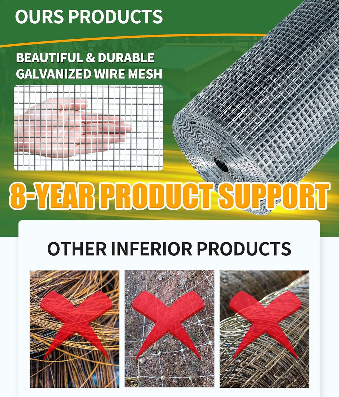 Hardware Cloth,1/4inch 24inx50ft 23 Gauge,Double-Layer Hot-Dip Galvanizing After Welding,Chicken Wire Netting Garden Wire Fencing Rabbit Snake Fence Chicken Coop Plant Supports