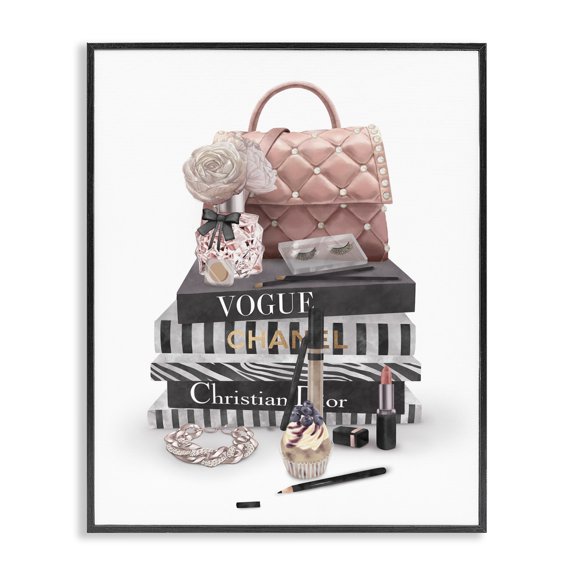 Stupell Industries Contemporary Fashion Bookstack Accessories Black Framed Giclee Art, 11 x 14, by Ziwei Li