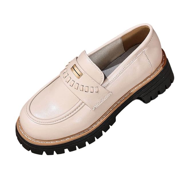 Chaussures pour Femmes, Mode Décontractée Style Britannique Brillant Bout Rond Boucle Métallique, Mocassins pour Femmes