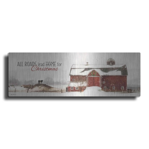 Luxe Metal Art 'All Roads Lead Home for Christmas' by Lori Deiter, Metal Wall Art, 36"x12"