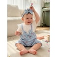 thumbnail image 4 of BemeyourBBs Newborn Baby Girl Summer Clothes Cotton Outfits Faux Two-piece Romper Bow Print Ruffled Trim Short Sleeve Jumpsuit and Bow Headband 2 Pcs Set, 4 of 9