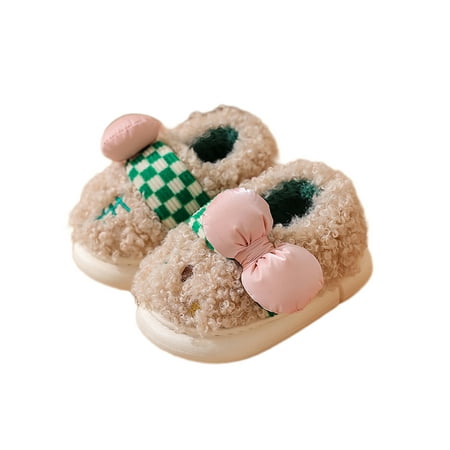 

Kesitin Kids Fuzzy Slipper Plush Lining Winter House Shoes Slip On Animal Slippers Comfort Cozy Warm Indoor Shoe Daily Cartoon Fluffy Slides Beige 13C-1Y