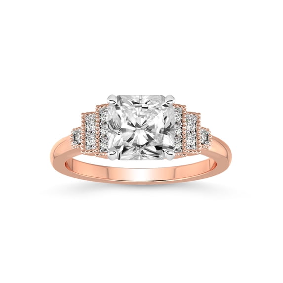 1 Carat | IGI Certified Radiant Shape Lab Grown Diamond Engagement Ring For Women | 14K Rose Gold | Lab Created Joy Tapering Side Stone Diamond Engagement Ring | FG-VS1-VS2 Quality