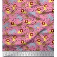 thumbnail image 1 of Soimoi Pink Crepe Silk Fabric Lion,Giraffe & Elephant Kids Print Sewing Fabric BTY 42 Inch Wide, 1 of 1