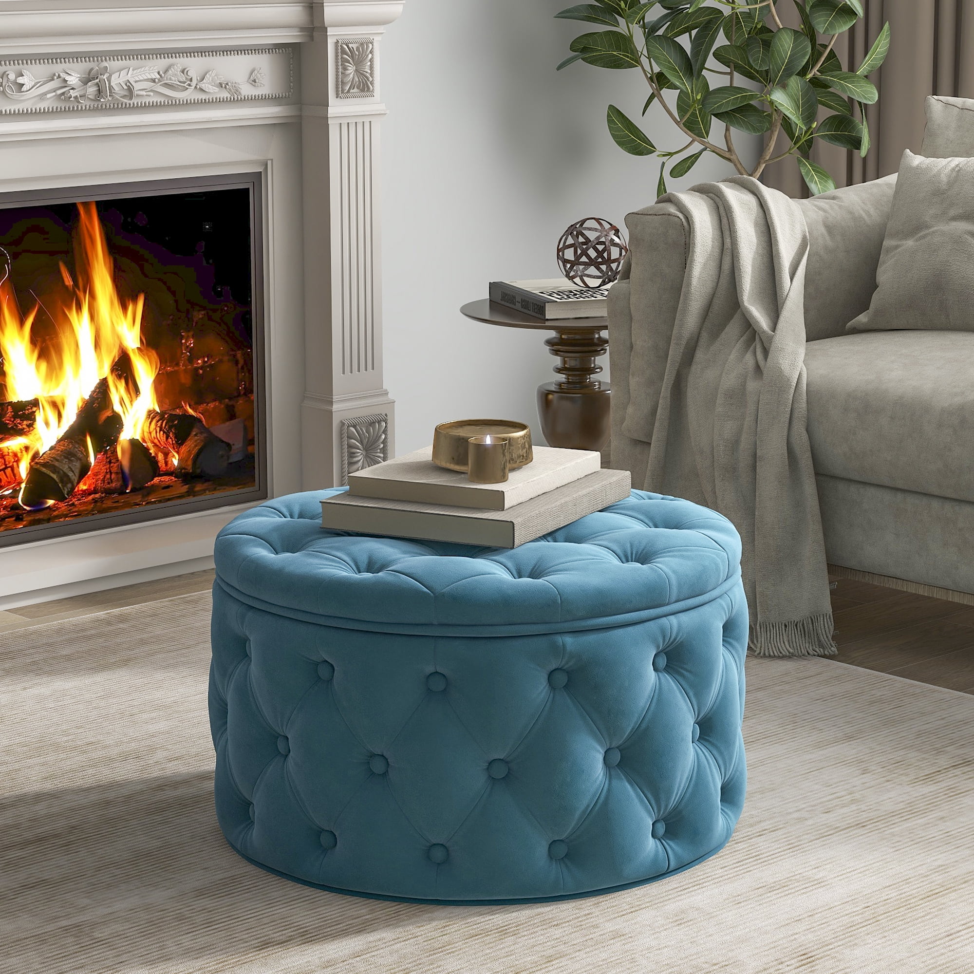 Blue round ottoman with storage discount
