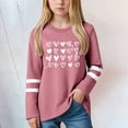 thumbnail image 2 of HCNTES Girls Striped Thumb Hole Long Sleeve Shirts Kids Crewneck Tunic Tops Curved Hem Tees(Pink,5-6 Years), 2 of 4