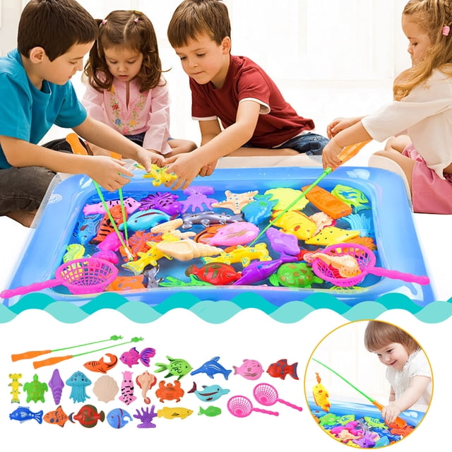 WLOELOEW as show 25Pcs Play Water & Magnetic Fishing Game Summer Toy 24 Inch Pool Set For Kids