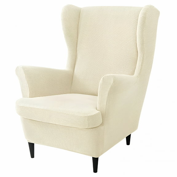 AUQ Wing Chair Slipcover Chair Covers For Wingback Chairs,Wingback Chair Covers,Stretch Sofa Cover Furniture Protector Couch Soft With Elastic Bottom-Beige