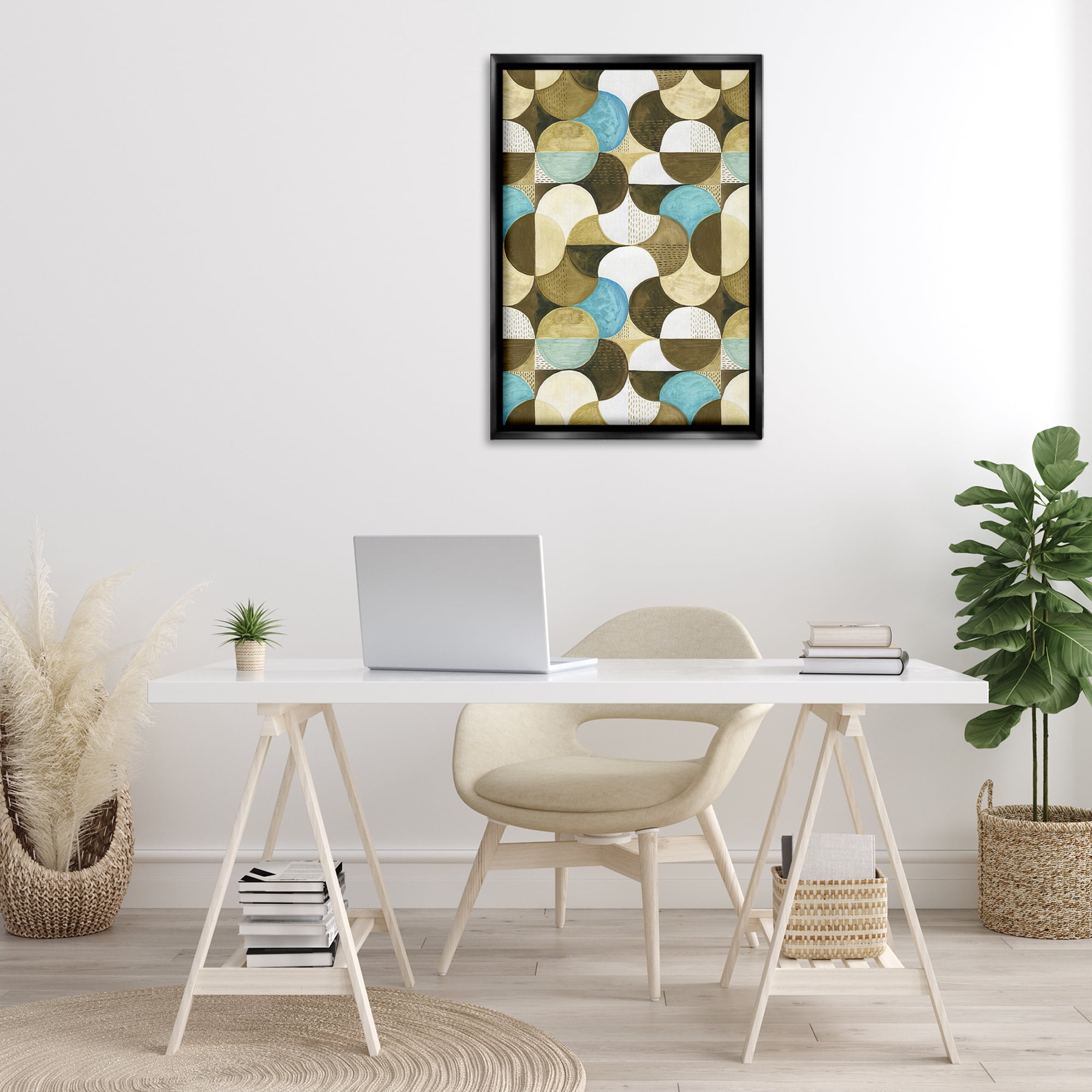 Stupell Industries Boho Circular Pattern Abstract Painting Black Floater Framed Canvas Art Print Wall Art, 21 x 31
