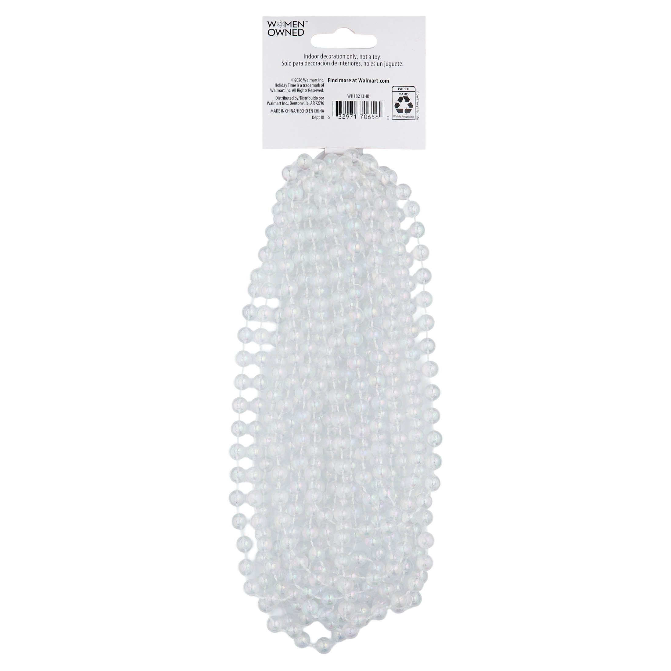 Plastic Bead Christmas Garland, Iridescent, 18', by Holiday Time