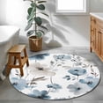 thumbnail image 4 of Round Area Rug-3ft Blue Light Brown Flower Leaves Non Slip Washable Circle Carpet Soft Large Floor Rugs for Living Room Bedroom Nursery Office, 4 of 9
