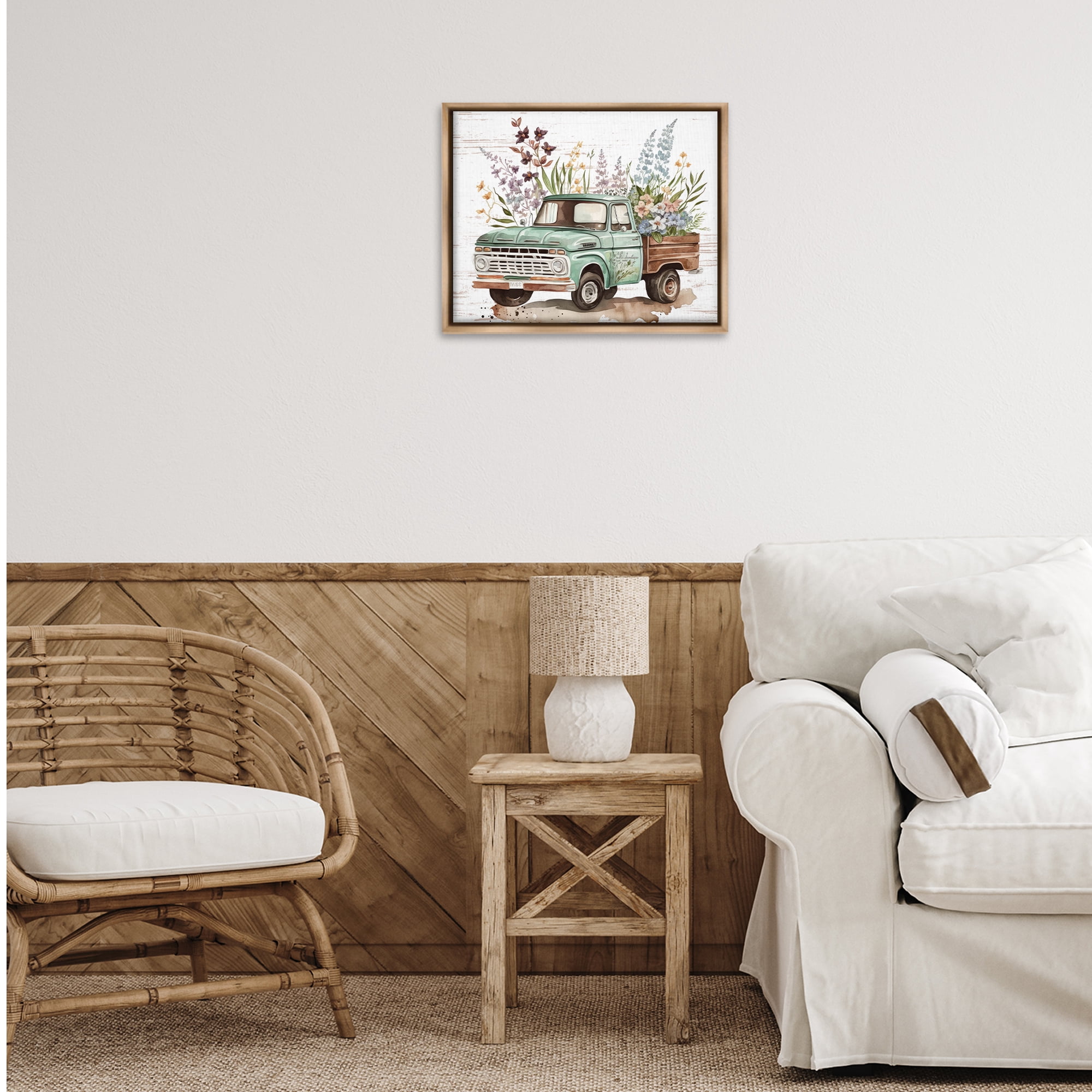 Stupell Industries Floral Herb Truck Transportation Painting Brown Floater Framed Canvas Art Print Wall Art, 21 x 17