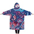 thumbnail image 2 of Oversized Wearable Blanket Hoodie,Blue Pioneer Flower and Paisley Pattern Sherpa Blanket Hoodie with Super Pockets,Super Warm Fuzzy Pullover for Women & Men, 2 of 6
