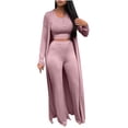 thumbnail image 2 of Wancir Women's Tracksuit Winter Autumn Knitted Long-sleeved Blazer Coat Tank Long Pants Three Piece Sets Outfit, 2 of 6