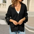 thumbnail image 3 of Women's Knit Cardigan Sweater Long Sleeve Split Button Down Cardigans with Pockets Oversized Chunky Sweater Coats Black, S, 3 of 7