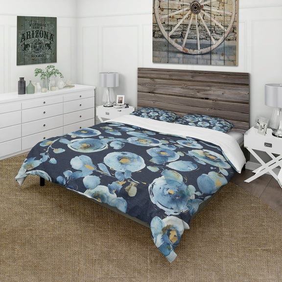 Designart 'Indigold metallic Flower Pattern' Cottage Duvet Cover Set