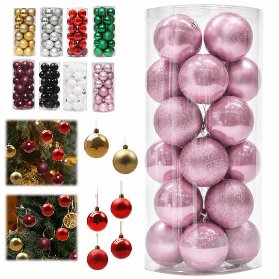24PCS Christmas Pink Ball Ornaments Tree Decorations for Holiday Wedding Party