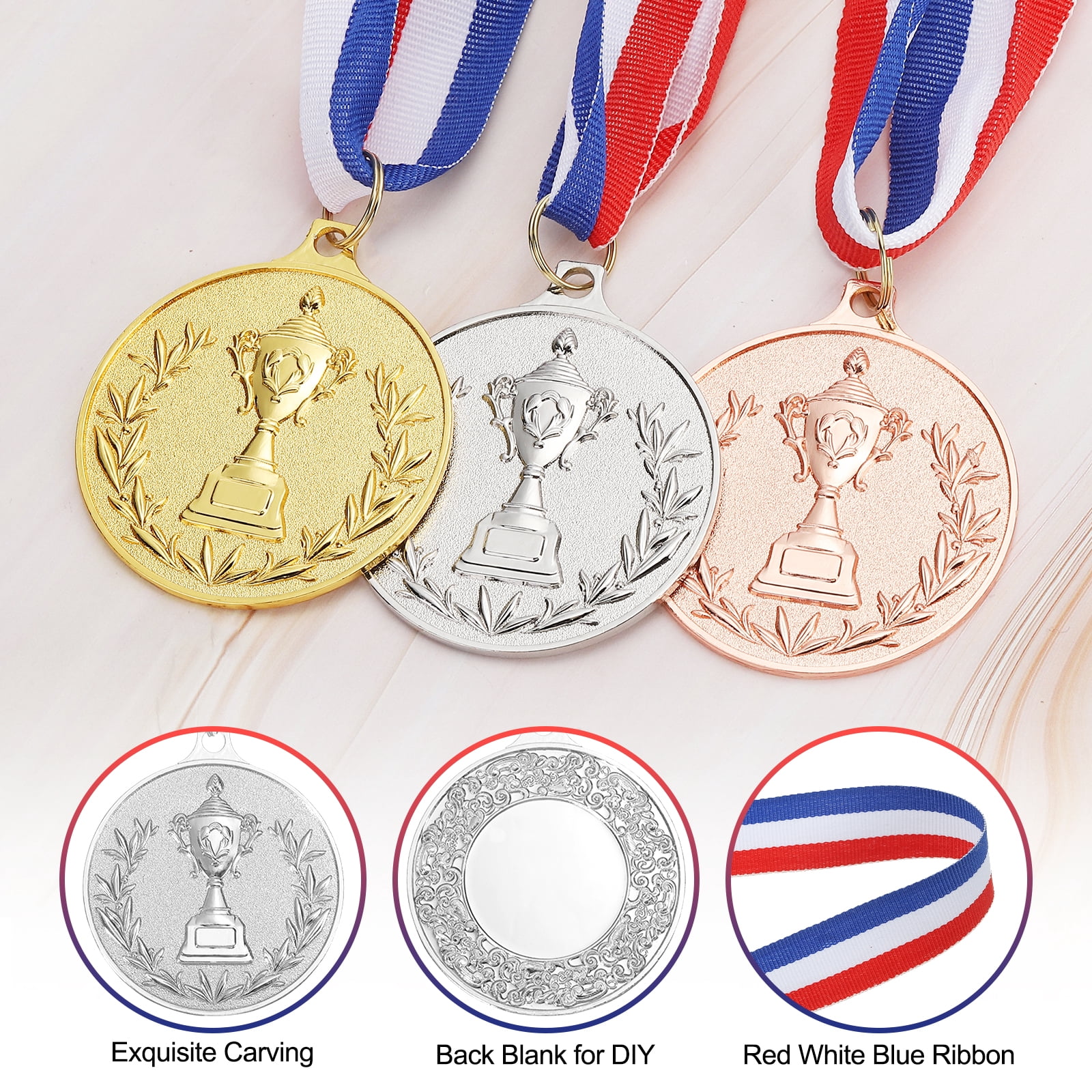 Uxcell Award Metal, Winner Award Medals Prize with Neck Ribbon Red White Blue Silver
