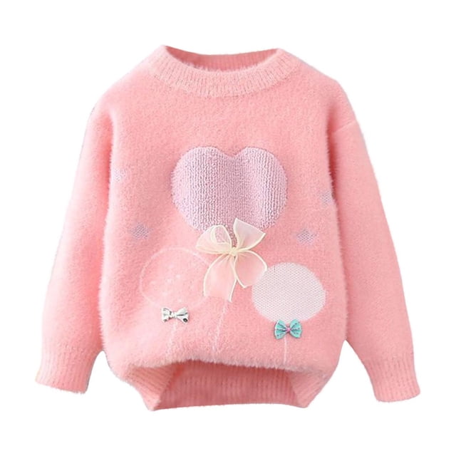 Chandail pour Bébé Fille Col Rond Manches Longues Imprimé Dessin Animé Tricot Automne Hiver Chandail en Molleton Rose