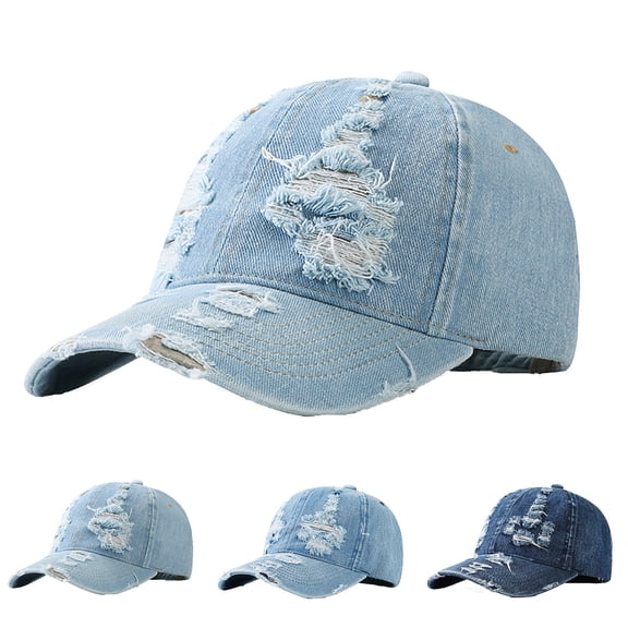 Beach Hats for Women Unisex Retro Washed Distressed Denim Baseball Cap Outdoor Sun Dark Blue One Size
