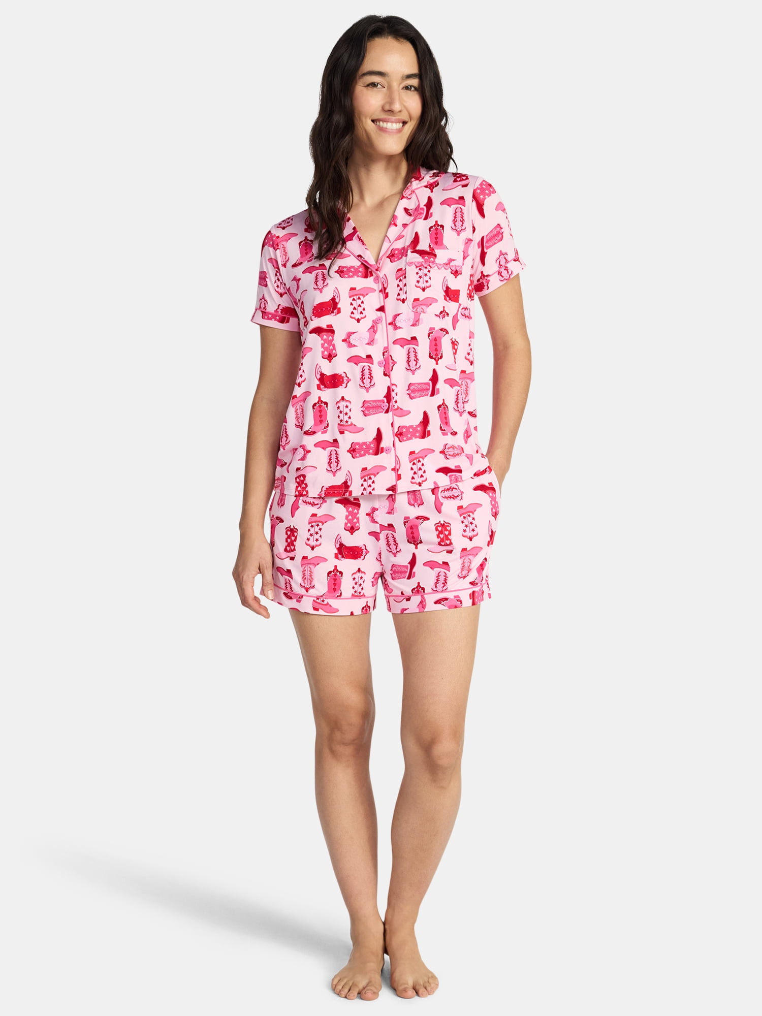 Valentine's Day Women's Knit Notch Collar Top and Shorts Pajama Set from Way to Celebrate, 2-Piece, Sizes XS-3X