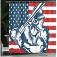 thumbnail image 3 of Ambesonne Baseball Shower Curtain, Player with Bat Old Glory, 69"Wx84"L, Vermilion and Night Blue, 3 of 4
