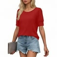 thumbnail image 3 of HomeDM Women's Crew Neck T Shirts Summer Short Sleeve Loose Fit Basic Tee Solid Color - Red/2XL, 3 of 7