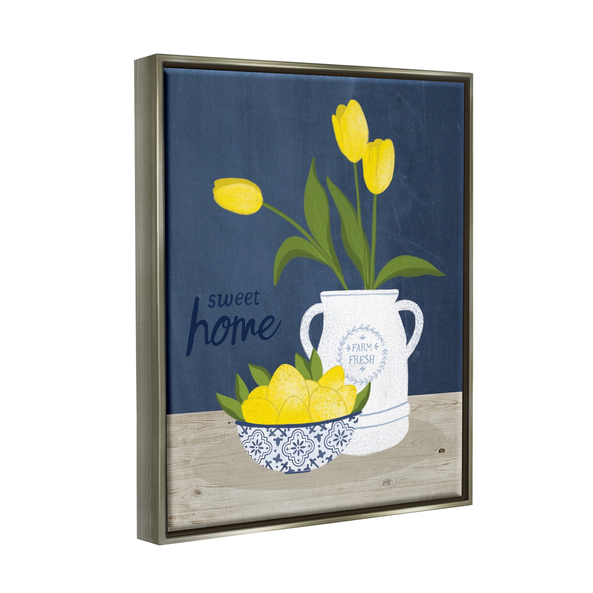 Stupell Industries Sweet Home Farm Fresh Yellow Country Tulips Lemons Graphic Art Luster Gray Floating Framed Canvas Print Wall Art, Design by Nina Seven
