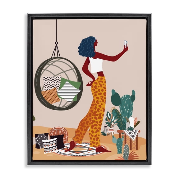 Stupell Industries Eclectic Boho Girl with Plants Black Floating Frame Canvas Art, 25 x 31, by Arctic Frame