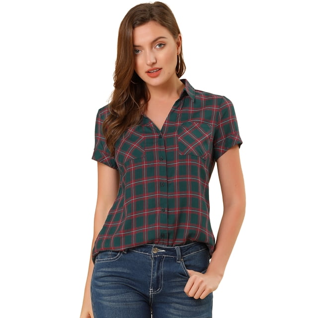CamiDe Cuadros Estilo Western De Algodón Clásico Con Botones PaMujer Verde oscuro M