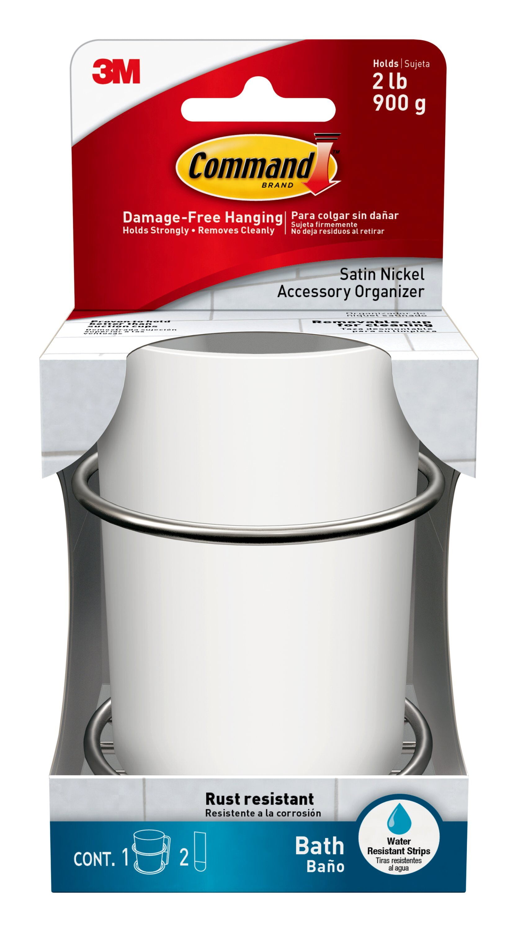 Command Accessory Organizer, Satin Nickel, 1 Organizer, 2 Strips