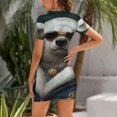 thumbnail image 2 of Elegant Bear in Glasses Short Sleeve Dress Evening Dress Woman Mini Dress, 2 of 9