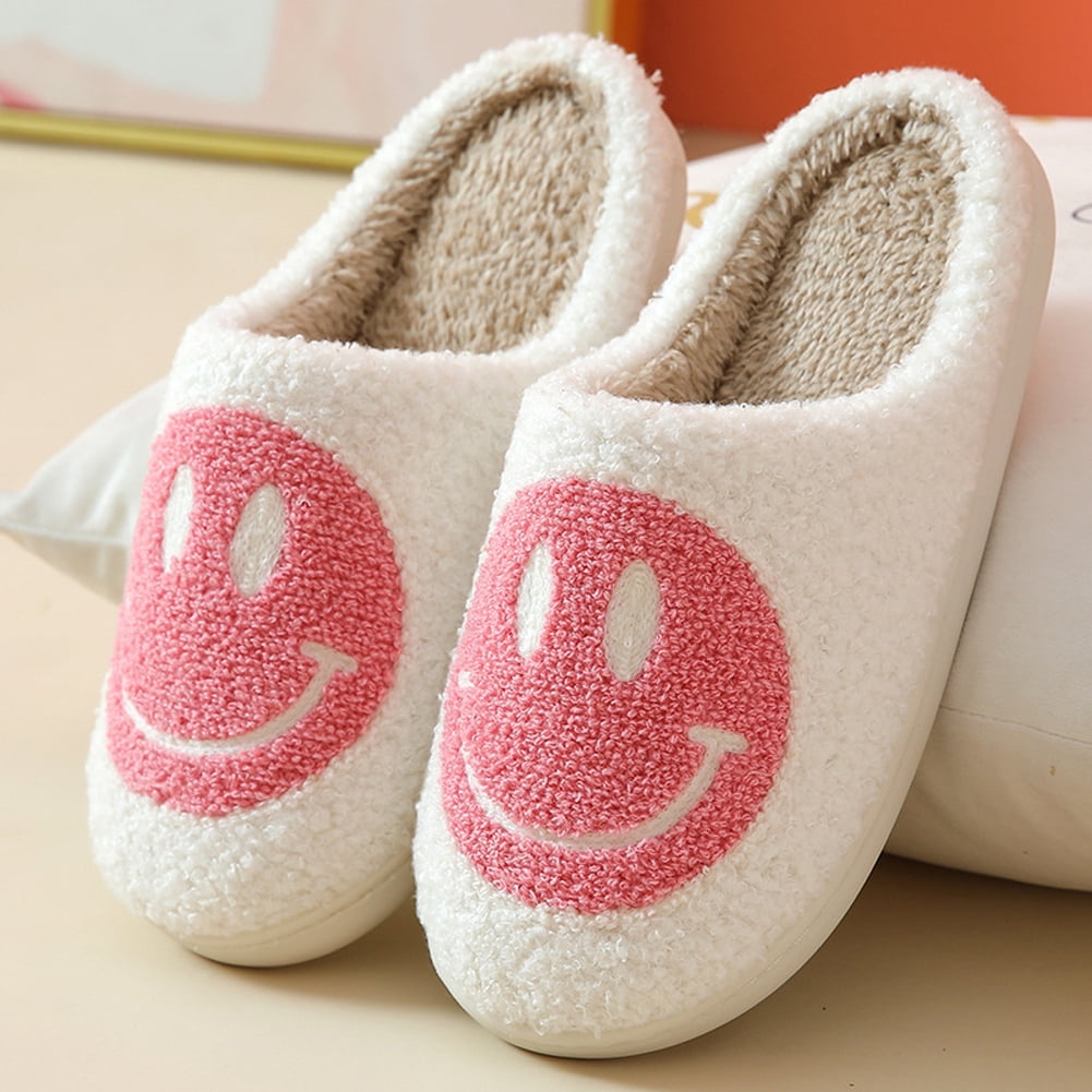 Preppy Smiley Face Cozy Slippers US Size 5-7 / Red