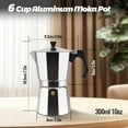 thumbnail image 2 of 6 Cup Aluminum Moka Pot Classic Stovetop Espresso Coffee Maker 300ml 10oz Coffeemaker Percolator Mocha Pot Greca Coffee Maker Cafe Makers for Italian and Cuban Café Brewing Silver, 2 of 8