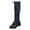 Black, variant on Knee High Boots Women Fashion Splice Leather Denim Lace up Zipper Mid Calf Motorcycle Boots Lug Sole Low Heel Trendy Buckle Straps Tall Boots