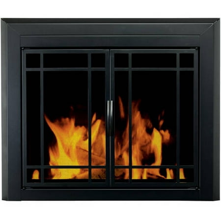 Pleasant Hearth Emery Cabinet Prairie Style Fireplace Glass Door, Midnight Black, EM-5010