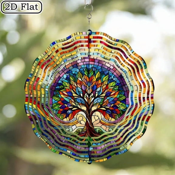 HELLOYOUNG Tree of Life Mandala Wind Spinner Iron Outdoor Garden Sculpture Kinetic Art Hanging Decor Spinning Gyro Colorful Gift for Yard Patio