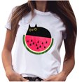 thumbnail image 2 of Puntoco - Camiseta de manga corta con estampado de gato pequeño de talla grande para mujer Puntoco Puntoco-4267, 2 of 7