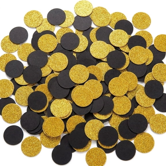 300 Pieces Black and Gold Confetti, Round Glitter Table Confetti for Birthday, Wedding, Graduation and Party Decorations