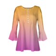 thumbnail image 3 of Pompotops Women's Casual Trumpet 3/4 Sleeve Printed Buttoned Basic Ruched Corset Tunic Tops Pleated T-shirts Blouses Clearance, 3 of 4
