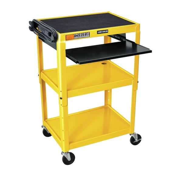 Luxor Leader Adjustable-Height Three-Shelf Media Utility Cart with Pullout Tray, 24" W x 18" D, Yellow