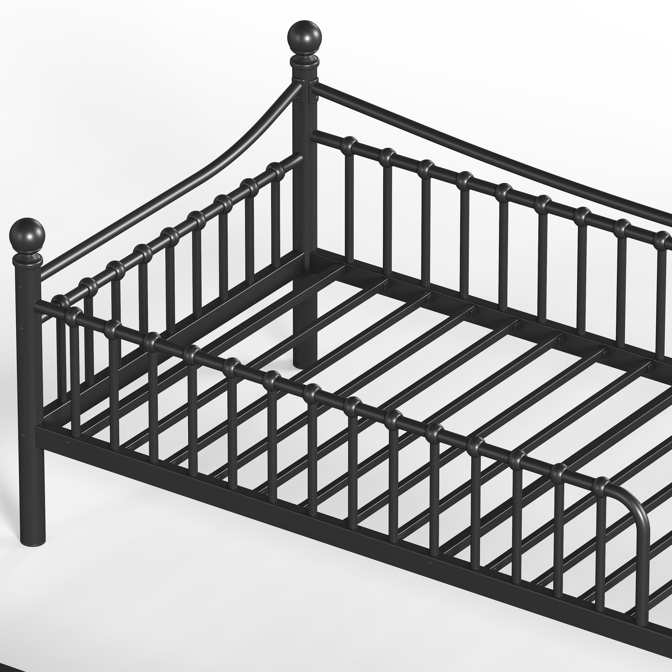GDF Studio Twin XL over Twin XL Metal Bunk Bed with Curved Guardrails, Round Tube Frame, Black