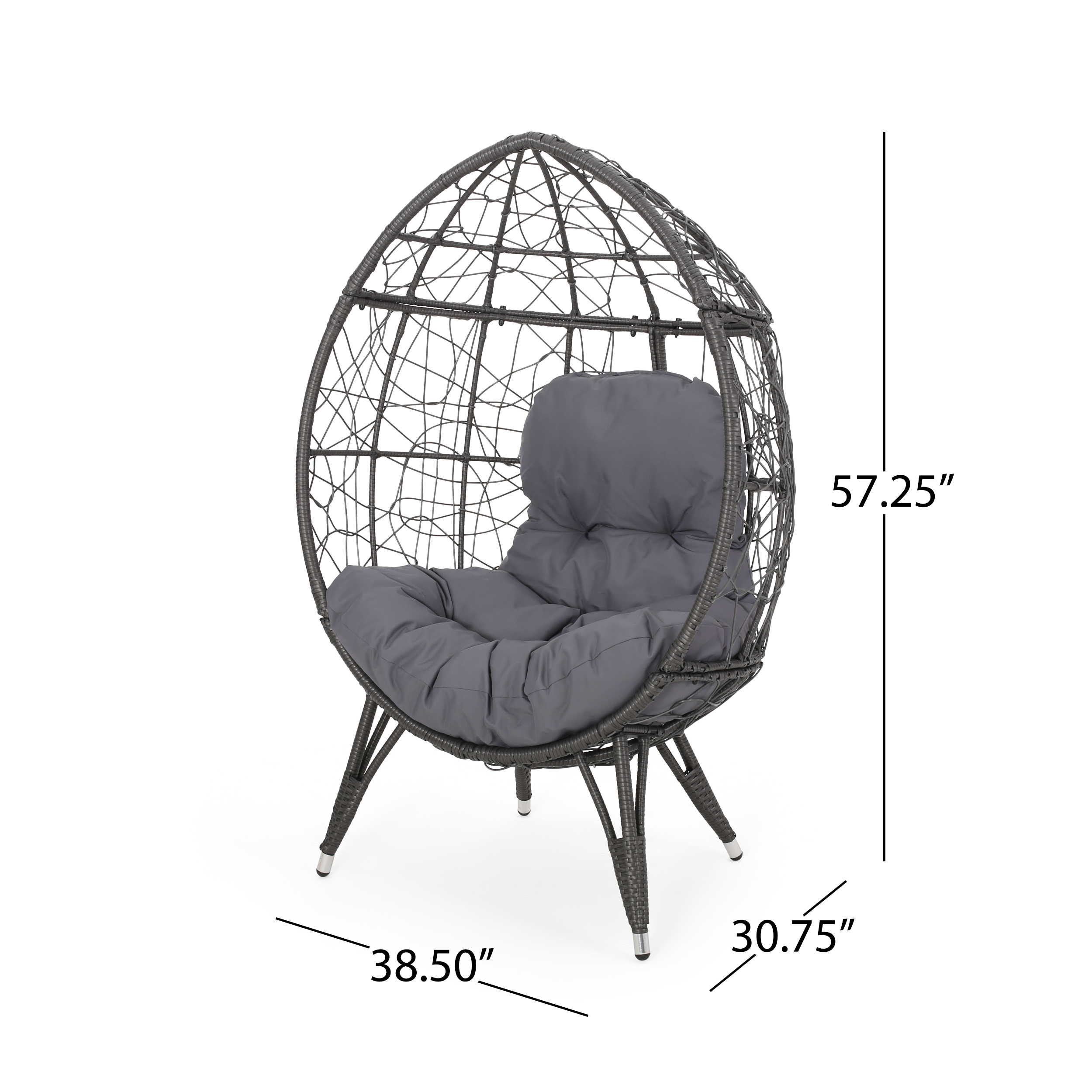 Keondre Indoor Wicker Teardrop Chair with Cushion, Gray and Dark Gray - image 5 of 11