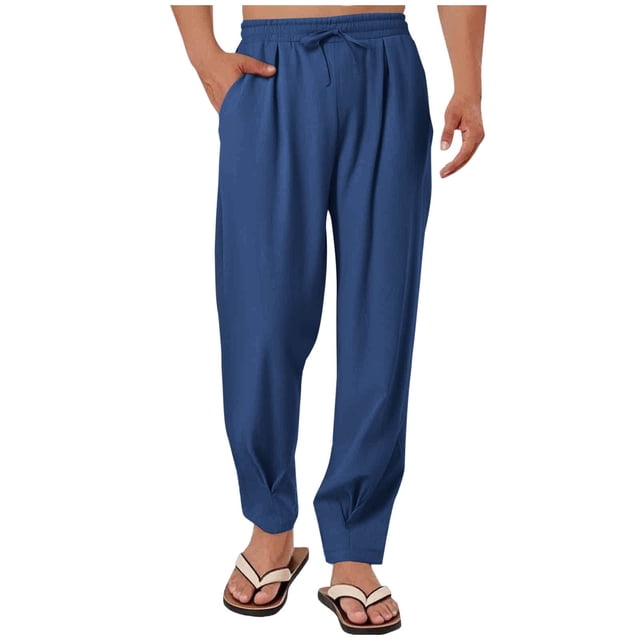 Hurxie Deals Men's Lightweight Pajama Pants Soft Washed Joggers Adjustable Drawstring & Pockets Blue,L