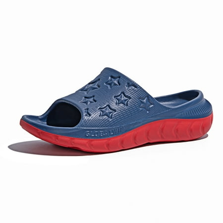 

GLOBALWIN Sports Recovery Slides for Women Ava Sports Sandals With Comfortable Arch Support Indoor Outdoor Cloud Slippers Reduce Stress on Feet Lightweight Blue Red Size 7M