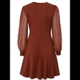 thumbnail image 2 of Robe Courte à Col en V pour Femmes, Smockée, Manches Longues, Taille Haute, Ligne A, Cocktail, Mini, Été Automne, Robes 2025, 2 of 10