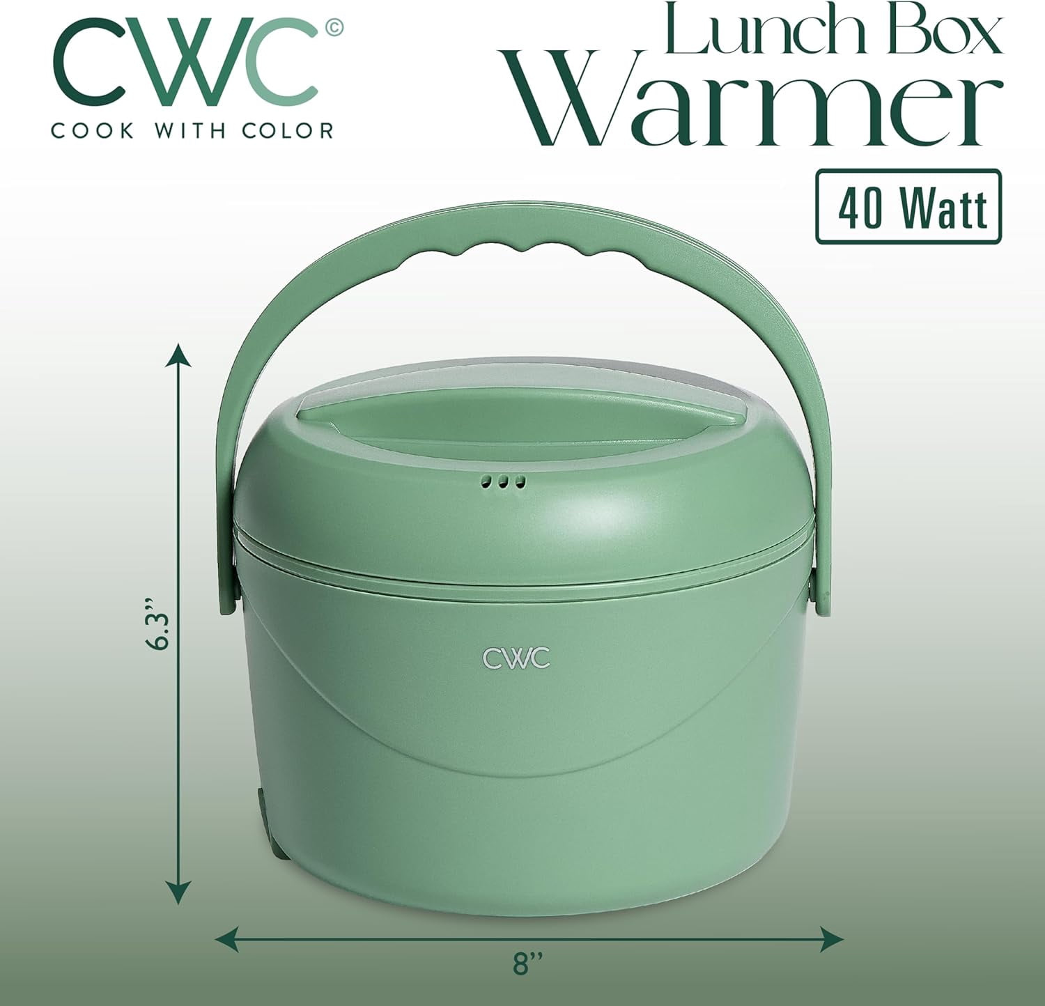 Cook With Color Heated Lunch Box Electric Food Warmer, Round 1.1L Portable Bento Box for Adults, Sage
