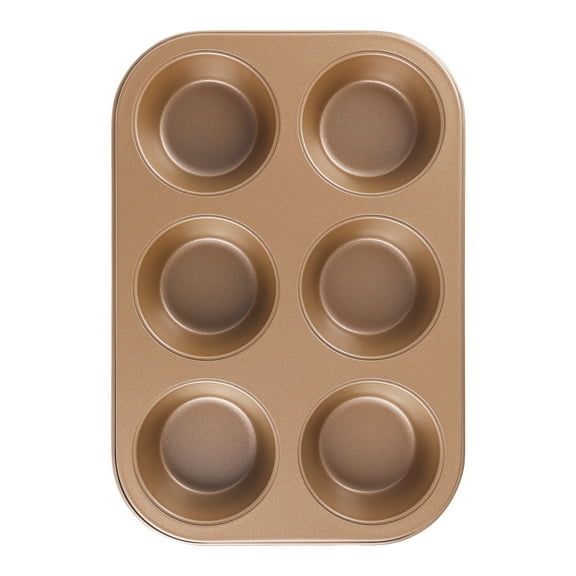 Unique Bargains Nonstick Cupcake Pan with 6 Cups Gold 10.4*10.4*1.2in