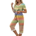 thumbnail image 4 of Agkizg Summer Womens Pajama Set Two-piece Pjs Sets Plus Size Gradient Colour Short Sleeve T-Shirt and Capris Pants Pajama Set Soft Sleepwear Loungewear Nightwear Sets Multicolor L, 4 of 5